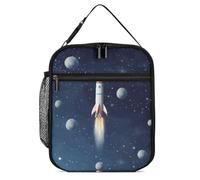DWTJKMS Rocket in Space Sac à déjeuner isotherme, étanche pour homme et femme, avec poignée, boîte à déjeuner isotherme réutilisable pour bureau, travail, pique-nique