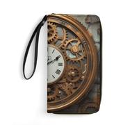 DWTJKMS Rusty Steampunk Clock Long portefeuille fin en cuir PU pour homme femme portefeuille minimaliste avec fentes pour cartes, blanc, 19,7 x 10,5 cm, blanc, 19.7x10.5cm