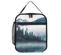 DWTJKMS Sac à déjeuner isotherme Foggy Mountains Paysage - Étanche - Pour homme et femme - Avec poignée - Réutilisable - Pour bureau, travail, pique-nique