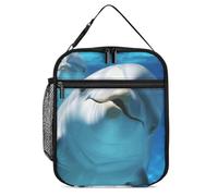 DWTJKMS Sac à déjeuner isotherme motif dauphin avec un sourire, sac isotherme étanche pour homme et femme, avec poignée, boîte à déjeuner isotherme réutilisable pour bureau, travail, pique-nique