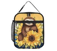 DWTJKMS Sac à déjeuner isotherme pour homme et femme, motif paresseux assis sur un tournesol, avec poignée, réutilisable, pour bureau, travail, pique-nique