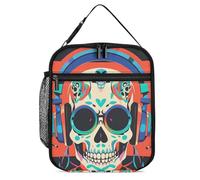 DWTJKMS Sac à déjeuner isotherme punk rock avec motif tête de mort, sac isotherme pour homme et femme, avec poignée, réutilisable, pour bureau, travail, pique-nique