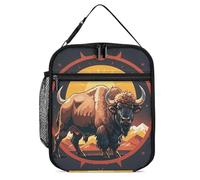 DWTJKMS Sac à déjeuner isotherme Wild American Bison Mountains, étanche pour homme et femme, avec poignée, boîte à déjeuner isotherme réutilisable pour bureau, travail, pique-nique
