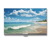 DWTJKMS Sandy Beach Porte-cartes de visite en alliage d'aluminium pour homme et femme - Cadeau unique, Argenté.