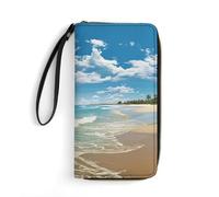 DWTJKMS Sandy Beach Portefeuille long fin en cuir synthétique pour homme et femme Portefeuille minimaliste avec emplacements pour cartes, blanc, 19,7 x 10,5 cm, blanc, 19.7x10.5cm