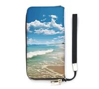 DWTJKMS Sandy Beach Portefeuille long fin en cuir synthétique pour homme et femme Portefeuille minimaliste avec emplacements pour cartes, blanc, 20 x 10,5 cm, blanc, 20x10.5cm