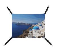 DWTJKMS Santorini Hamac pour chat avec vue sur la mer île grecque - Hamacs de couchage doux réglable pour animaux domestiques - Utilisation en toutes saisons pour chats, furets, chiots, lapins, petits