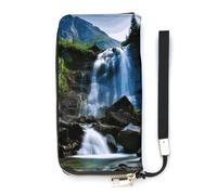 DWTJKMS Scenic Mountain Waterfall Portefeuille long mince en cuir PU pour homme femme portefeuille minimaliste avec fentes pour cartes, blanc, 20 x 10,5 cm, blanc, 20x10.5cm
