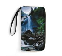DWTJKMS Scenic Mountain Waterfall Portefeuille long mince en cuir PU pour homme femme portefeuille minimaliste avec fentes pour cartes, blanc, 19,7 x 10,5 cm, blanc, 19.7x10.5cm