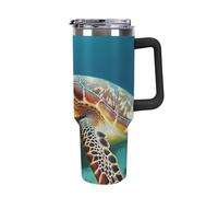 DWTJKMS Sea Turtle Gobelet en acier inoxydable étanche de grande capacité avec poignée et paille - Tasse isotherme à double paroi sous vide réutilisable pour garder les boissons froides ou chaudes