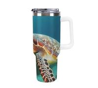 DWTJKMS Sea Turtle Gobelet en acier inoxydable étanche de grande capacité avec poignée et paille - Tasse isotherme à double paroi sous vide réutilisable pour garder les boissons froides ou chaudes