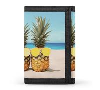 DWTJKMS Seaside Beach Yellow Geometric Ananas Portefeuille Minimaliste Homme Slim Portefeuille à trois volets Moderne Mode Portefeuille Antivol Portefeuille Peut contenir des cartes et de l'argent