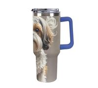 DWTJKMS Shih Tzu Gobelet en acier inoxydable pour chien - 1200 ml - Anti-fuite - Grande capacité - Tasse de voiture avec poignée et paille - Gobelet isotherme à double paroi sous vide - Réutilisable
