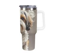 DWTJKMS Shih Tzu Gobelet en acier inoxydable pour chien - Anti-fuite - Grande capacité - Avec poignée et paille - Isolation sous vide à double paroi - Réutilisable - Garde les boissons froides ou