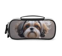 DWTJKMS Shih Tzu Trousse de maquillage portable en cuir avec motif chien Étanche Trousse de toilette Pinceaux Crayons et accessoires de maquillage de voyage