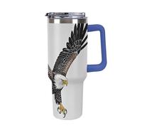 DWTJKMS Sketch of Bald Eagle Diving Gobelet de plongée en acier inoxydable de grande capacité avec poignée et paille - Gobelet réutilisable pour garder au froid ou au chaud - Bleu foncé