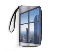 DWTJKMS Skyscraper Buildings Portefeuille long fin en cuir PU pour homme femme portefeuille minimaliste avec emplacements pour cartes, blanc, 19,7 x 10,5 cm, blanc, 19.7x10.5cm