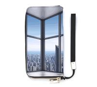 DWTJKMS Skyscraper Buildings Portefeuille long fin en cuir PU pour homme femme portefeuille minimaliste avec emplacements pour cartes, blanc, 20 x 10,5 cm, blanc, 20x10.5cm