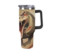 DWTJKMS Snake Gobelet en acier inoxydable à ouverture ouverte - Anti-fuite - Grande capacité - Avec poignée et paille - Double paroi isotherme sous vide - Réutilisable - Garde les boissons froides ou