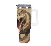 DWTJKMS Snake Gobelet en acier inoxydable à ouverture ouverte - Anti-fuite - Grande capacité - Avec poignée et paille - Double paroi isotherme sous vide - Réutilisable - Garde le froid ou le chaud