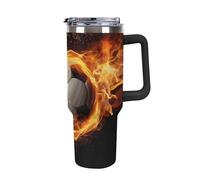 DWTJKMS Soccer Flame Gobelet en acier inoxydable de 1200 ml, anti-fuite, de grande capacité pour voiture avec poignée et paille, gobelet isotherme à double paroi, réutilisable, garde froid ou chaud