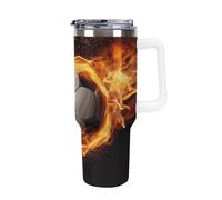 DWTJKMS Soccer Flame Gobelet en acier inoxydable de 1200 ml anti-fuite de grande capacité pour voiture avec poignée et paille, gobelet isotherme à double paroi, réutilisable, garde froid ou chaud