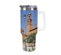 DWTJKMS Spanish Cities Gobelet en acier inoxydable étanche de grande capacité avec poignée et paille - Gobelet isotherme à double paroi sous vide - Réutilisable - Garde les boissons froides ou chaudes