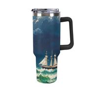 DWTJKMS Stormy Waves Gobelet isotherme en acier inoxydable avec poignée et paille - Gobelet isotherme à double paroi sous vide - Réutilisable - Pour garder les boissons froides ou chaudes - Style