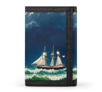 DWTJKMS Stormy Waves Portefeuille vintage minimaliste à trois volets pour homme Motif vagues