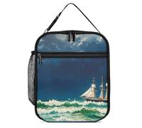 DWTJKMS Stormy Waves - Sac à déjeuner isotherme vintage en forme de voilier pour homme et femme, avec poignée, réutilisable, pour bureau, travail, pique-nique