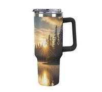 DWTJKMS Sunrise on The Lake Gobelet en acier inoxydable de 1200 ml - Anti-fuite - Grande capacité - Tasse de voiture avec poignée et paille - Isolation sous vide à double paroi - Réutilisable - Garde