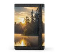 DWTJKMS Sunrise on The Lake Portefeuille minimaliste à trois volets pour homme Design moderne et tendance Porte-monnaie antivol pour cartes et espèces