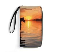 DWTJKMS Sunsets Lake Horses Portefeuille long fin en cuir synthétique pour homme et femme Portefeuille minimaliste avec emplacements pour cartes, blanc, 19,7 x 10,5 cm, blanc, 19.7x10.5cm