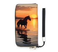 DWTJKMS Sunsets Lake Horses Portefeuille long fin en cuir synthétique pour homme et femme Portefeuille minimaliste avec emplacements pour cartes, blanc, 20 x 10,5 cm, blanc, 20x10.5cm