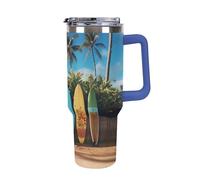 DWTJKMS Surf's Up Gobelet en acier inoxydable étanche de grande capacité avec poignée et paille - Tasse isotherme à double paroi sous vide - Pour garder au froid ou au chaud - Bleu foncé - 1200 ml