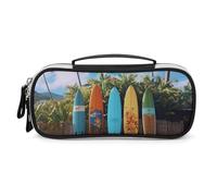 DWTJKMS Surf's Up Trousse de maquillage portable en cuir pour planche de surf - Étanche - Pinceaux, crayons et accessoires de maquillage de voyage