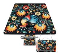 DWTJKMS Tapis de pique-nique à motif d'art populaire polonais, tapis de sable pliable et imperméable avec sac fourre-tout, grand tapis de pique-nique en plein air 147,3 x 147,3 cm, couverture de