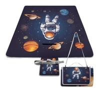 DWTJKMS Tapis de pique-nique astronaute de l'espace - Pliable et imperméable - Avec sac fourre-tout - Grand tapis de pique-nique d'extérieur - 147,3 x 147,3 cm - Couverture de camping pour la plage