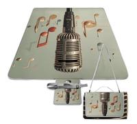 DWTJKMS Tapis de pique-nique avec microphone et note de musique, tapis de sable pliable et imperméable avec sac fourre-tout, grand tapis de pique-nique en plein air 147,3 x 147,3 cm, couverture de