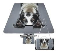 DWTJKMS Tapis de pique-nique Border Collie - Pliable et imperméable - Avec sac fourre-tout - Grand tapis de pique-nique d'extérieur - 147,3 x 147,3 cm - Couverture de camping pour la plage, le parc