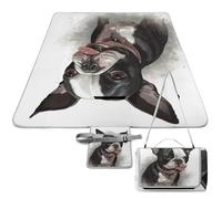 DWTJKMS Tapis de pique-nique Boston Terrier, pliable et imperméable avec sac fourre-tout, grand tapis de pique-nique en plein air 147,3 x 147,3 cm, couverture de camping pour plage, parc, voyage