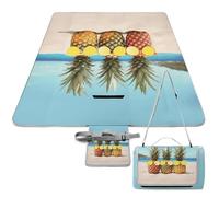 DWTJKMS Tapis de pique-nique en forme d'ananas géométrique jaune avec sac fourre-tout, 147,3 x 147,3 cm, couverture de camping pour plage, parc, voyage