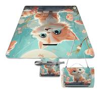 DWTJKMS Tapis de pique-nique en forme de chats mignons, tapis de sable pliable et imperméable avec sac fourre-tout, grand tapis de pique-nique en plein air 147,3 x 147,3 cm, couverture de camping pour