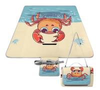 DWTJKMS Tapis de pique-nique en forme de crabe de dessin animé, pliable et imperméable avec sac fourre-tout, grand tapis de pique-nique en plein air 147,3 x 147,3 cm, couverture de camping pour plage