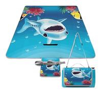 DWTJKMS Tapis de pique-nique en forme de requin souriant, pliable et imperméable avec sac fourre-tout, grand tapis de pique-nique en plein air, 147,3 x 147,3 cm, couverture de camping pour plage, parc