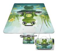 DWTJKMS Tapis de pique-nique grenouille dans un étang, tapis de sable pliable et imperméable avec sac fourre-tout, grand tapis de pique-nique en plein air, 147,3 x 147,3 cm, couverture de camping pour