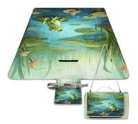 DWTJKMS Tapis de pique-nique grenouille dans un étang, tapis de sable pliable et imperméable avec sac fourre-tout, grand tapis de pique-nique en plein air, 147,3 x 147,3 cm, couverture de camping pour