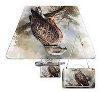 DWTJKMS Tapis de pique-nique Hawk assis dans l'arbre - Pliable et imperméable - Avec sac fourre-tout - Grand tapis de pique-nique d'extérieur - 147,3 x 147,3 cm - Couverture de camping pour la plage