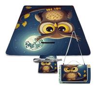 DWTJKMS Tapis de pique-nique hibou et lune jaune, tapis de sable pliable et imperméable avec sac fourre-tout, grand tapis de pique-nique en plein air 147,3 x 147,3 cm, couverture de camping pour plage