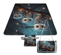 DWTJKMS Tapis de pique-nique hibou sur un arbre, tapis de sable pliable et imperméable avec sac fourre-tout, grand tapis de pique-nique en plein air 147,3 x 147,3 cm, couverture de camping pour plage